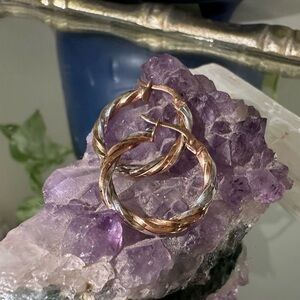 14K Rose + White Gold Twisted Hoop Earrings